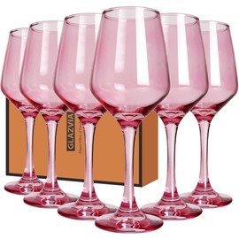 GLAZVIA Pink Wine Glasses Set of 6, 14oz Stemmed Crystal Glasses, Thick & Colored, Dishwasher Safe Stemware for Red or White, Gift for Party, Holiday, Anniversary, Restaurant, Home Bar, Daily Use
