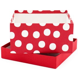 Made in USA Recycled Paper Kraft Boxes – 6.25”, 7.25” & 8.25” – Nested Squared Boxes with Lids (Large Set of 3 - Red Polka Dot)