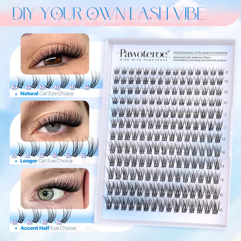 Pawotence Lash Clusters Kit Wispy Lash Extension Kit Natural 180pcs
