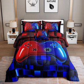 ROWADALO 5 Pieces Bed in A Bag Gamer Bedding Set for Boys Kids Gaming Comforters Set,Gamer Bed in a Bag Complete with Comforter Set Sheets Flat Sheet Pillowcase,DJT-FX551-Twin