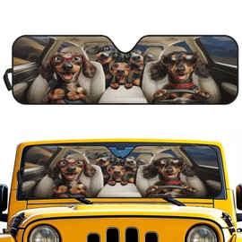 TSVAGA Windshield Sun Shade Funny Dachshund Vehicle Accessories Compatible with Jeep Gladiator JT 2020-2025 Blocks Heat and UV Rays