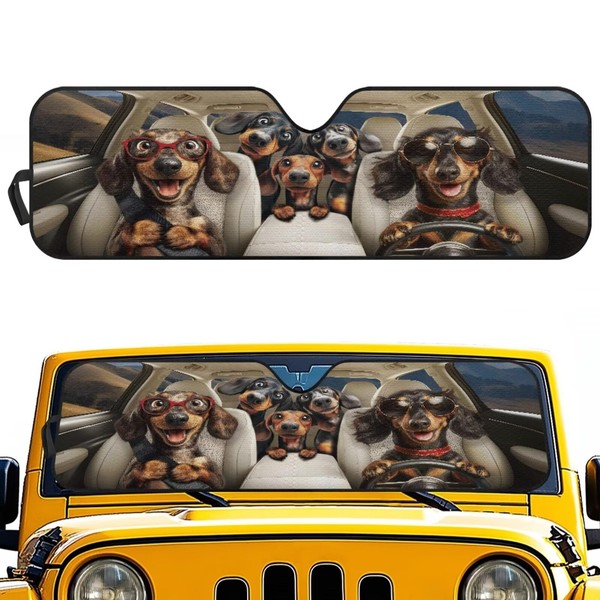 TSVAGA Windshield Sun Shade Funny Dachshund Vehicle Accessories Compatible with