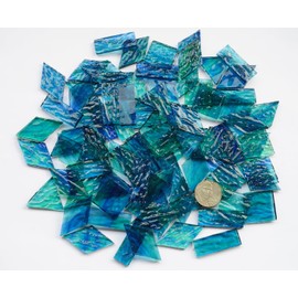 CHICSHIS 200g Transparent Mosaic Glass Tiles, Large Stained Glass Pieces for DIY Mosaic Craft Supplies, 4 Shapes Mosaic Glass Tiles for DIY Mosiac Present, Pond Water Blue