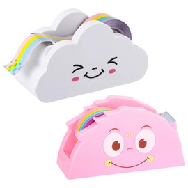 Pack of 2 Tape Dispenser Tape Dispenser and Rainbow Tape Roll Tape Dispenser in the Shape of Cloud Refillable Table Dispenser for Office and Home