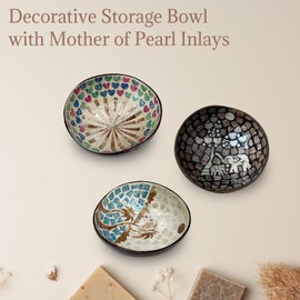 Eagyrosi Decorative Storage Bowl with Mother of Pearl Inlays - Distinctive Coconut Shell Container for Entryway, Vanity, and Office Use (Elephant)