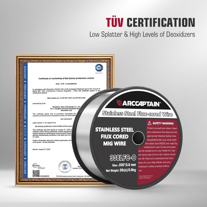 ARCCAPTAIN Stainless Steel Flux Cored Wire E308LFC-O .030-Diameter MIG Welding