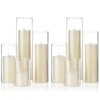 Shihanee Set of 8 Ivory Pillar Candles and Glass Cylinder
