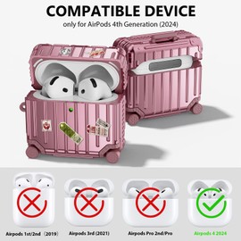 Filoto Filoto Compatible with Airpods 4 Case Cover 2024, Cute Fashion Suitcase Design for Airpods 4th Generation Case with Keychain/Cleaner Kit, Shockproof Protective Hard Case for Air pods 4 Gen(Rose Gold)