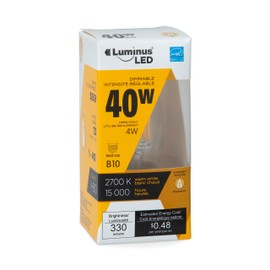 Luminus Led B11 Filament Bulb, E26 Base, 40W Equivalent (4W) 330 Lumens, 15000 Hour Lifespan, Dimmable, 2700k Warm White, 6 Pack