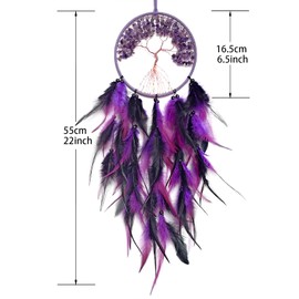 RAGKUU Black and Purple Dream Catcher Wall Decor Crystal Tree of Life Dream Catchers Handmade Feather Dreamcatcher Wall Hanging Ornament for Bedroom Living Room Home Decor