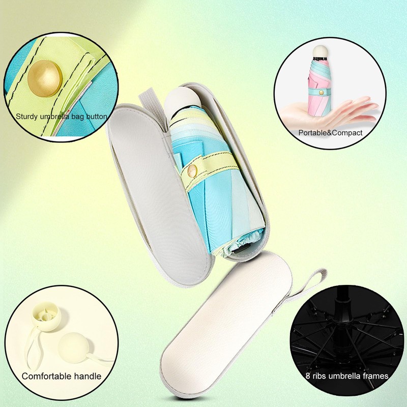 Mini Travel Umbrella with Case, 8 Ribs Folding Small Compact