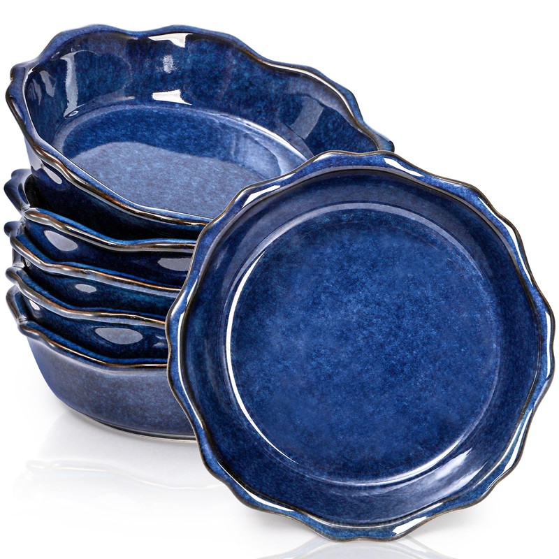 Peohud 6 Pack Ceramic Mini Pie Pans, 6 Inch Small