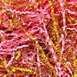 200 Grams (7oz) Crinkle Cut Paper Sherd Filler for Gift Packaging Wrapping, Holidays,Birthdays,Anniversaries-Pink and Gold