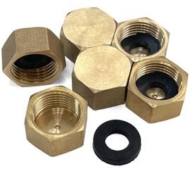 Sutekus Pipe Fitting Cap NPT Female Pipe Brass Fitting Hex End Cap Stop Valve Connector with Extra Rubber Gasket (3/8" NPT-6pcs)
