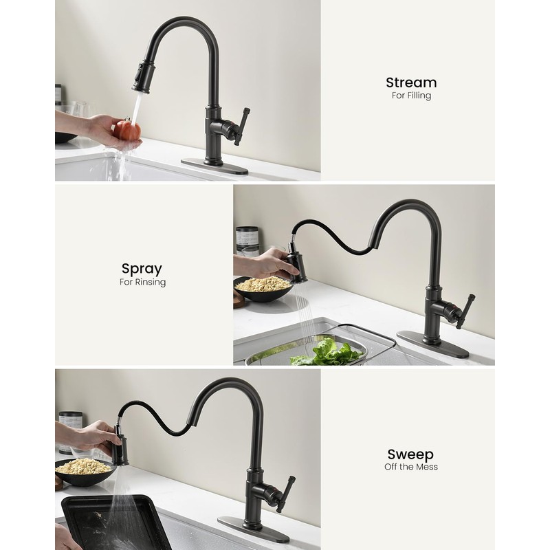 Pull Down Single Handle Kitchen Faucet High Arc, One Hole