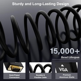 Mygatti VGA Cable 1 m, D-Sub 15-Pin Gold-Plated Male to Male, Aluminium Housing, 30AWG Monitor Cable, Full HD 1080P SVGA Screen Cable for Monitor, TV, Projector Black, with 5 Cable Ties