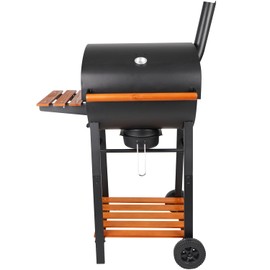 gzcmxh Charcoal Grill - Charcoal Barrel Grill with side wood shelf, Portable BBQ Grill suitable for outdoor camping,backyards, and patios