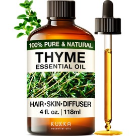 KUKKA essential oils Kukka Thyme Essential Oil for Hair, Skin & Diffuser - 4 Fl Oz - 100% Pure Natural Thyme Oil, Herbaceous Scent, for Aromatherapy & Making Scent DIY