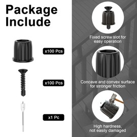 CKE 100pcs Black Baluster Connectors, 3/4" OD Round With Stainless Steel Screws for Deck Handrail Staircase, No Drilling Adapter for Deck Railing