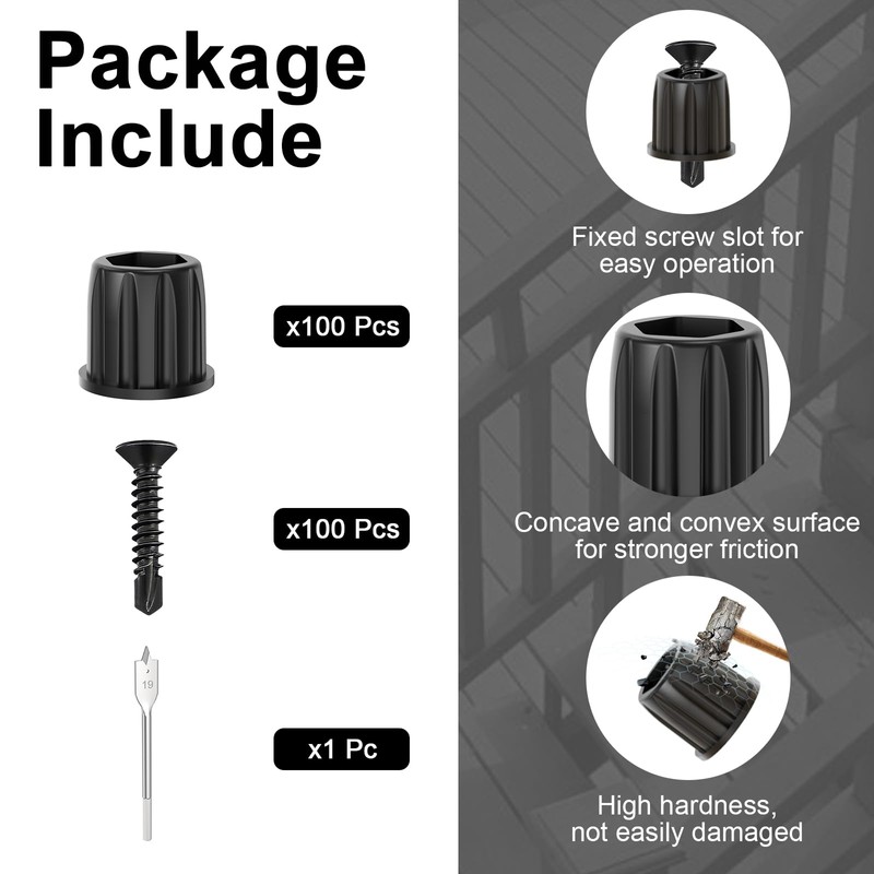 CKE 100pcs Black Baluster Connectors, 3/4" OD Round With Stainless