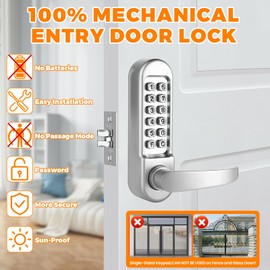 ANNFUZ Mechanical Keypad Keyless Entry Door Handle Lock,Push Button Code Door Lever,Single-Side Combination & Interior Non-Locking,Exterior Auto-Lock,No Electronic,for Front Gate,Pearl Chrome
