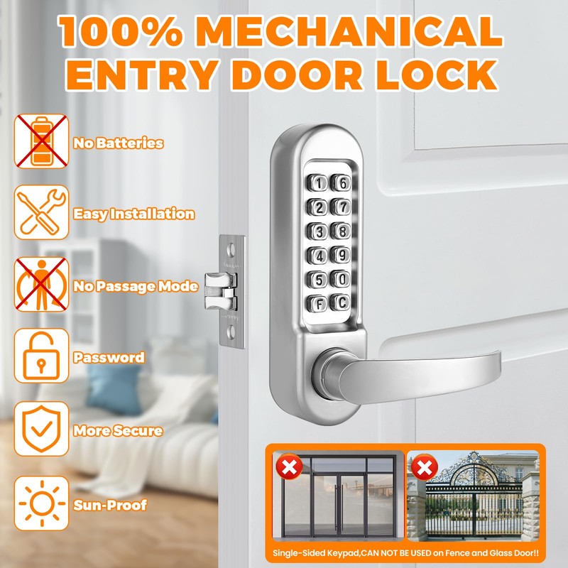 ANNFUZ Mechanical Keypad Keyless Entry Door Handle Lock,Push Button Code