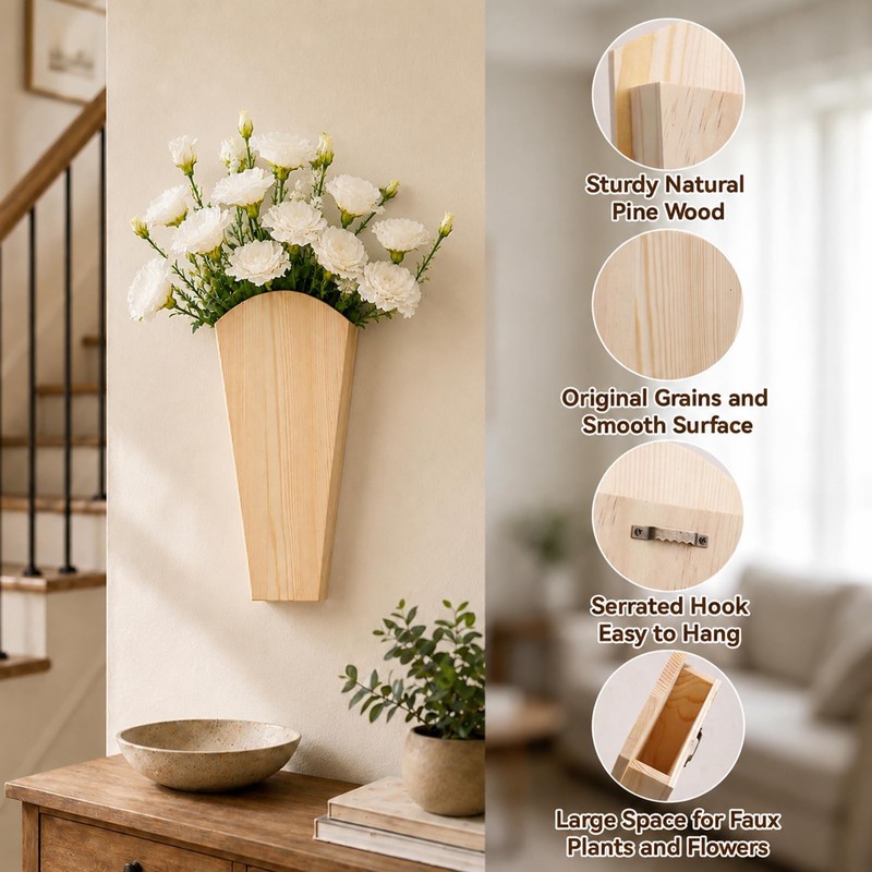 Boho Arched Wood Wall Vase for Flower, Farmhouse Wall Planter