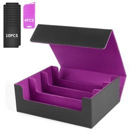 HSMH Card Storage Box For Trading Cards1800+, PU Leather Magnetic Closure Storage Box with 10PCS Divider, Card Deck Box Fit For Fit, MTG, and Sport Cards (Black Purple)