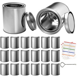 LECEHIVO 20 Pcs Metal Paint Cans with Lids, 0.84 Pint Small metal Empty Storage Containers with Labels Paint Can Opener Multipurpose Unlined Pail Buckets for Crafts DIY Project Adhesives (Silver)