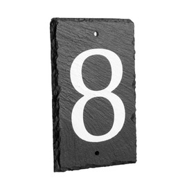 Number 8-14.5 x 9cm Natural Solid Slate House Number Plaque (0-9) Indoor & Outdoor Rustic Door Numbers Sign Including Fixings & Caps - by Nicola Spring