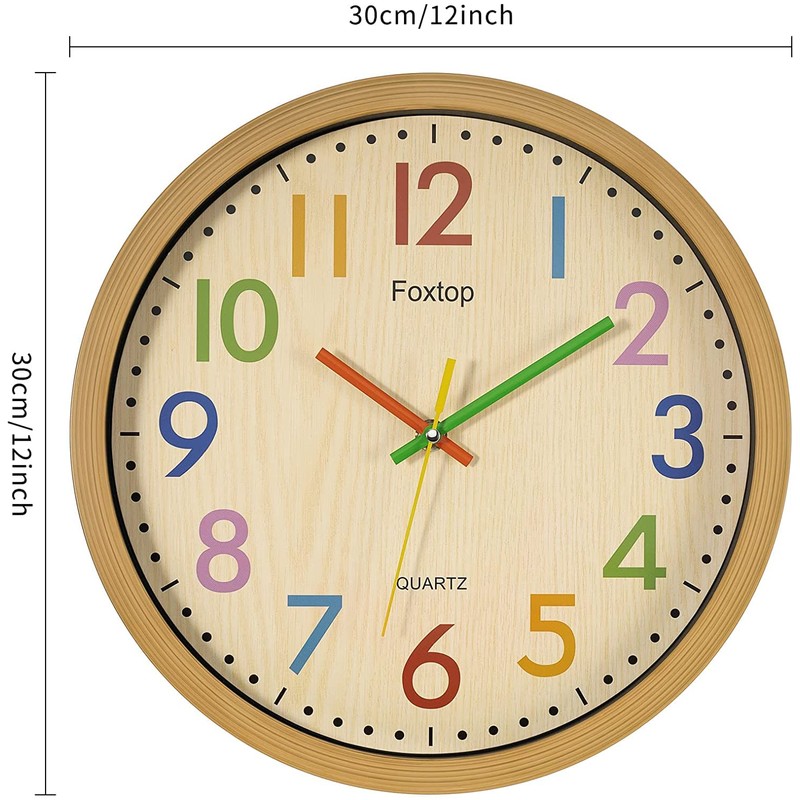 Foxtop Modern Children's Wall Clock, 30 cm, Silent Non-Ticking Wall