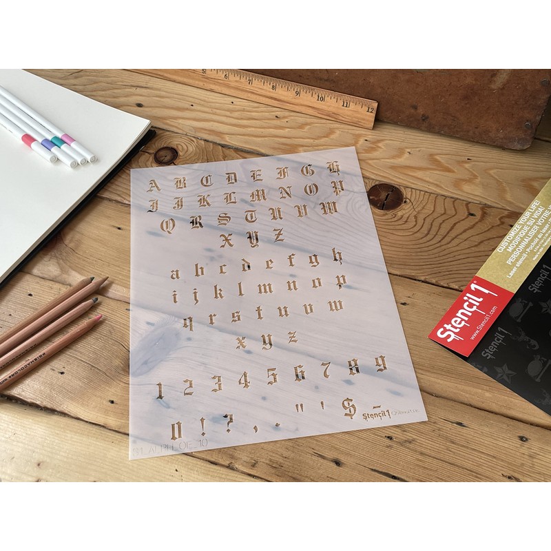 Stencil1 Old English Font Stencil 1/2" Letters - Upper and