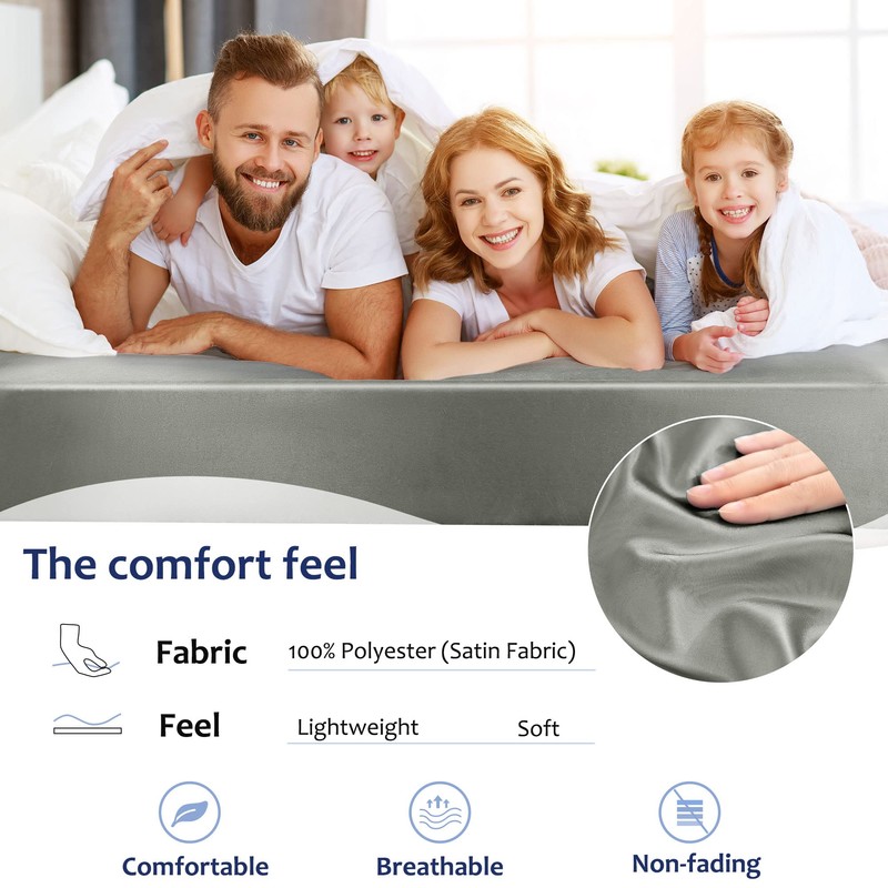 sourcing map Satin Fitted Sheet, Solid Silky 12" Deep Pocket