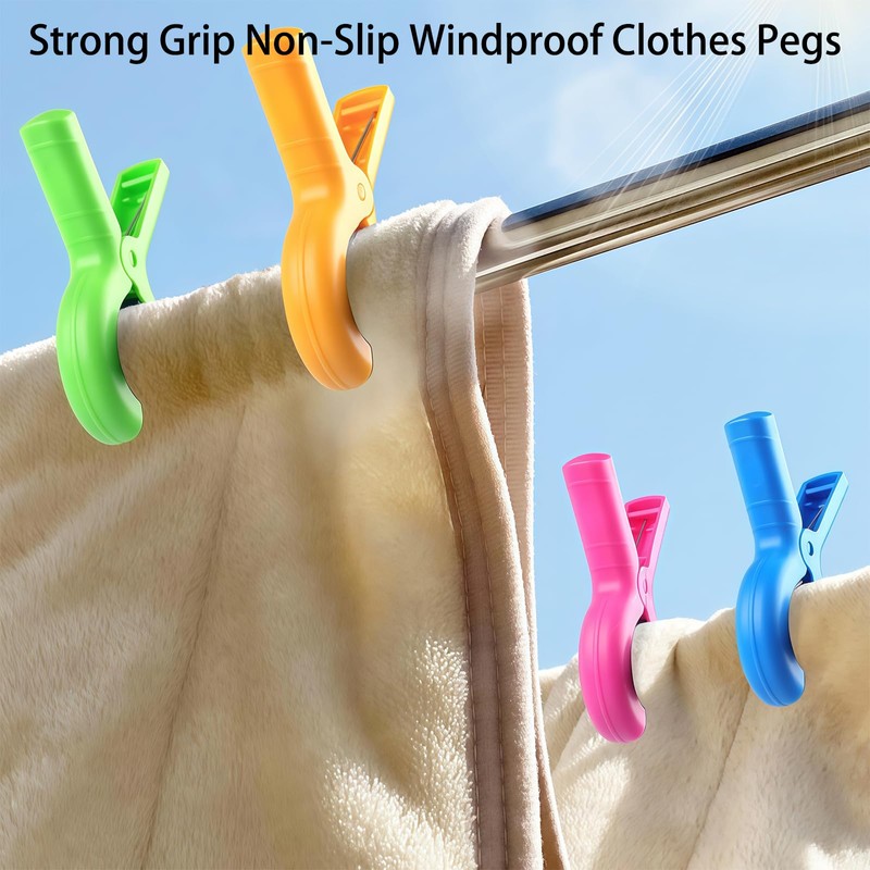 8 PCS Beach Towel Clips for Sun Loungers, Strong Grip