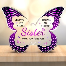 GLEEVERA Sister Birthday Gifts, Birthday Gift for Sister from Sisters Brother, Valentines Mothers Day Birthday Christmas - Butterfly 5x3.8 IN Acrylic Decorative Plaques