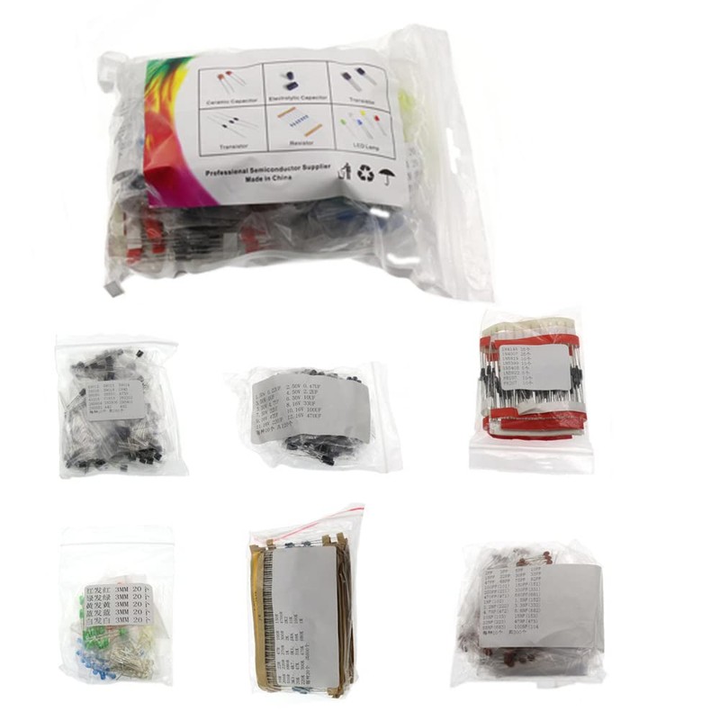 1390pcs Electronic Components Kit LED Diodes Metal Film Resistors Electrolytic