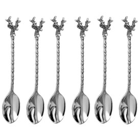 SILBERKANNE Coffee Spoon Teaspoon Deer L 13 cm Set of 6 Premium Silver Plated Elegant Silver-Plated in Top Workmanship Ready to Give as a Gift with Stylish Gift Packaging