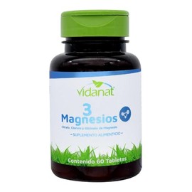 Vidanat 3 Magnesios 60 Tabletas | Bisglicinato de magnesio, citrato de magnesio, cloruro de magnesio