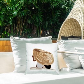 Stupell Industries Beach Friends Tropical Ocean Sun Hat Outdoor Printed Pillow, 18 x 18, Tan