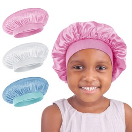 LADES Silk Satin Bonnet-3 Packs Children Satin Hair Bonnet for Curly Hair Satin Bonnet Sleep Cap for Sleeping Kids Girls Afro Black Hair