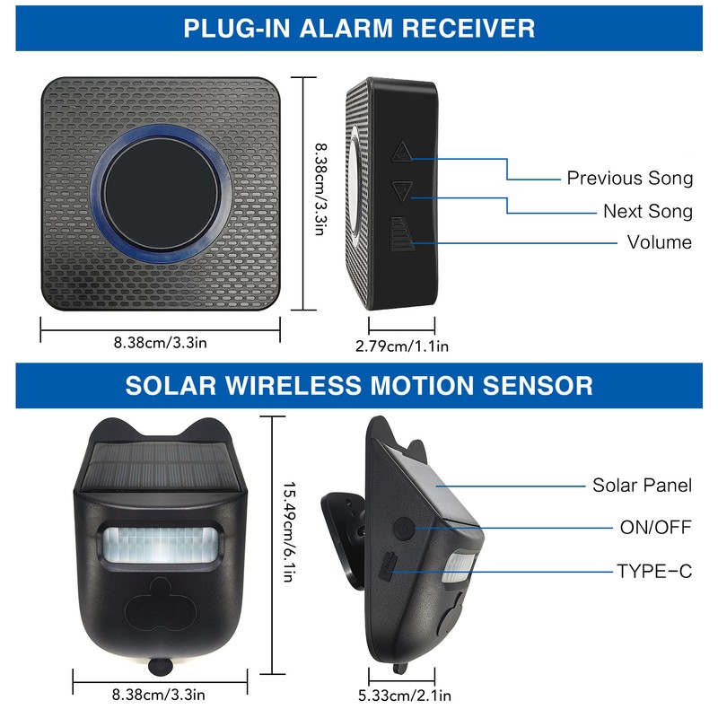 Driveway Alarm Solar Infrared Intelligent Induction IP65 Waterproof Welcome Doorbell