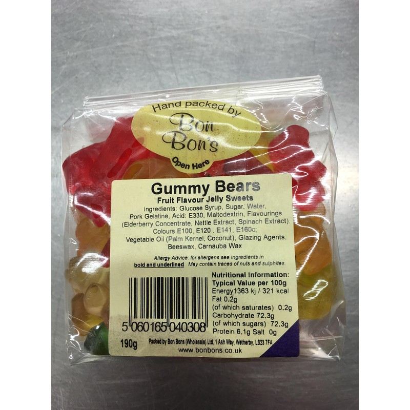 Gummy Bears 190g - Bon Bon's Luxury Hand-Packed Confectionery