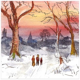 Christmas cards pack - Sunset snow scene, 10 Christmas cards 2024 with 10 white envelopes - Designed, printed and hand-packed in the UK, by Just Cards Direct
