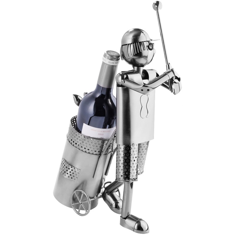 BRUBAKER Flaschenhalter Golfspieler beim Abschlag Metall Skulptur Geschenk mit Geschenkkarte