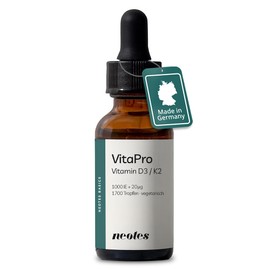 neotes Vitamin D3/K2 MK-7 Oil - High Dose 1,000 IU D3 + 20µg K2 MK-7 per Drop - 2 x 1700 Drops / 50 ml - Premium MCT Coconut Oil - For Bones, Immune System & Cells - Vegetarian