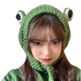Women Girls Crochet Knitted Winter Headband Hat Beanie Cute Cartoon Frog Big Eyes Earflap Cap Photo Props