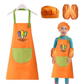 Yiyifor Malkittel Kinder, Malschürze Kinder,Malkittel Schule,Kinder Schürze und Kochmütze Set,Wasserdicht Kochschürze Kinder,für Backen,Malen,Kochen(6-11Jahre)
