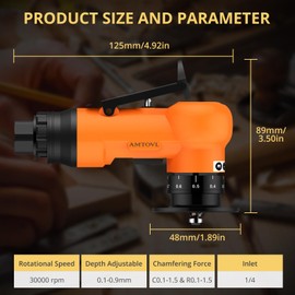 AMTOVL Air Chamfer Tool - Mini Pneumatic Chamfering Machine, 30000 RPM Pneumatic Chamfering Tool, 45 Degree Air Beveling Machine with 1/4 Inch Air Inlet for Metal, Wood, Acrylic Deburring (Orange)