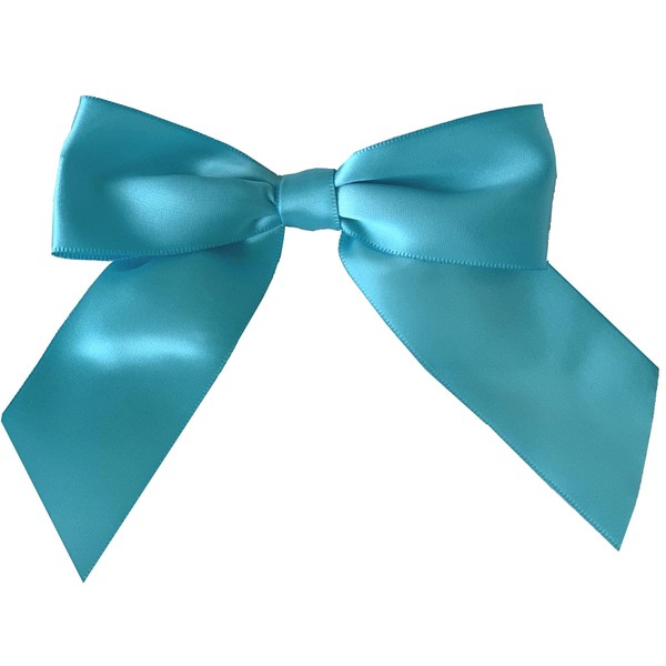 Pre-Tied Turquoise Blue Satin Bows - 4 1/2" Wide, Set of 12, Wired Craft Ribbon, Summer, Christmas, Wedding, Party Favors, Gift Bows, Summer, Gift Basket, Birthday, 4th of July