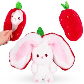 ArtCreativity - Juguete de peluche de conejo de Pascua de fresa con conejito de Pascua en el interior, relleno de cesta de Pascua y regalos para niños, se dobla como bonita decoración de Pascua